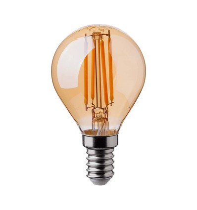 E14 4W LED filament pære - P45, amber glass, 2200K, kronepære