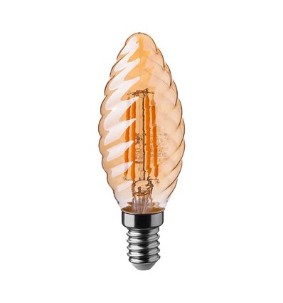 E14 4W LED filament kaarslamp - Twist, amber glas, 2200K, 350lm