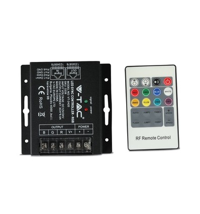 Contrôleur LED RGB avec télécommande RF 20 touches - 12V/24V, 3 canaux, IP20, pour rubans RGB