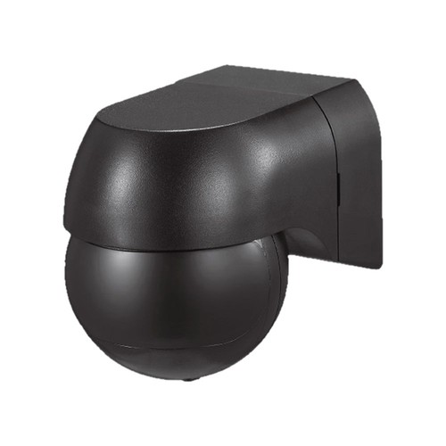 PIR wandsensor met beweegbare kop, IP44 - 180 graden, 12m bereik, zwart, buiten en binnen