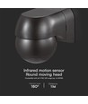 PIR wandsensor met beweegbare kop, IP44 - 180 graden, 12m bereik, zwart, buiten en binnen