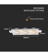 3xGU10 gips inbouwspot, rond - Wit, IP20, Gat: 285x105 mm, Afm: 280x100x40 mm