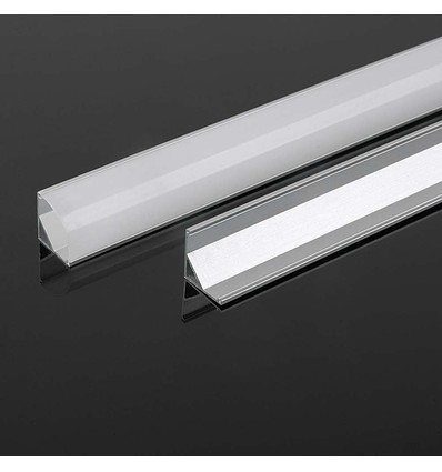 2m ensemble de montage de profilé d'angle - 15,8x15,8mm, argent, incl. couvercle opale, clips et embouts