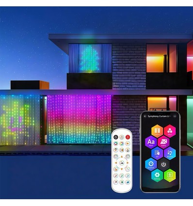 Rideau lumineux RGBIC 2x2 mètres - Motifs et texte programmables