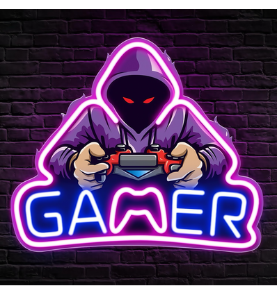 Gamer neonskylt med LED-ljus - Stor modell 39x33 cm, perfekt för gamingrum
