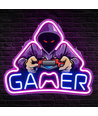 Gamer néon enseigne avec lumière LED - Grand modèle 39x33 cm, parfait pour salle de jeux
