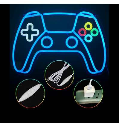 Controller néon enseigne gamepad, lumière LED - Grand modèle 39x27 cm, parfait pour salle de jeu