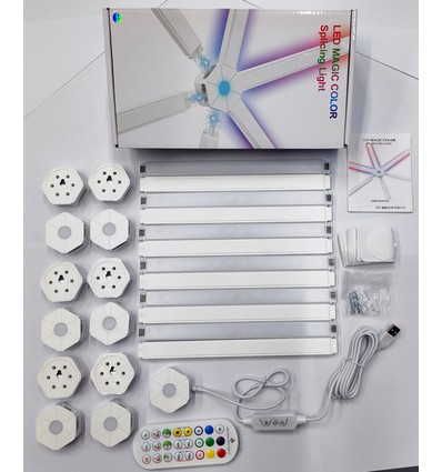 Hexa-Light RGBIC komplet sæt - 9 lysskinner, vægmonteret, Bluetooth app, USB, sort