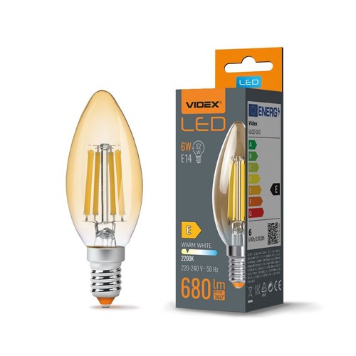 E14 6W LED flamme - Filament, 680lm, 2200K, blanc chaud, remplace 60W