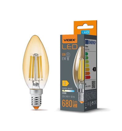 E14 6W LED flamme - Filament, 680lm, 2200K, blanc chaud, remplace 60W