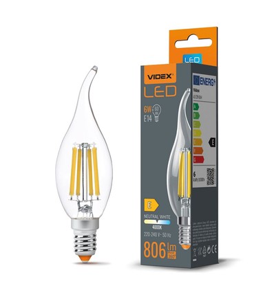 E14 6W LED filament kertepære med flamme - C35, 806lm, 4000K, flicker free, erstatter 60W