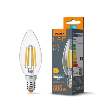 E14 6W LED filament flamme - C35, 806lm, 4000K, 360 degrés, remplace 60W