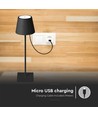 Outlet: V-Tac opladelig bordlampe - Sort, IP20, touch dæmpbar, model mini