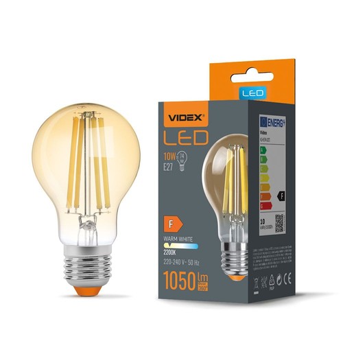 E27 10W LED filament ampoule - A60, 1050lm, 2200K, Verre ambré, 360° angle de diffusion