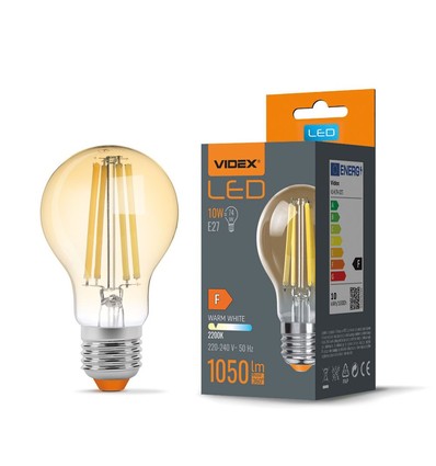 E27 10W LED filament lampa - A60, 1050lm, 2200K, Amber glas, 360° ljusspridning