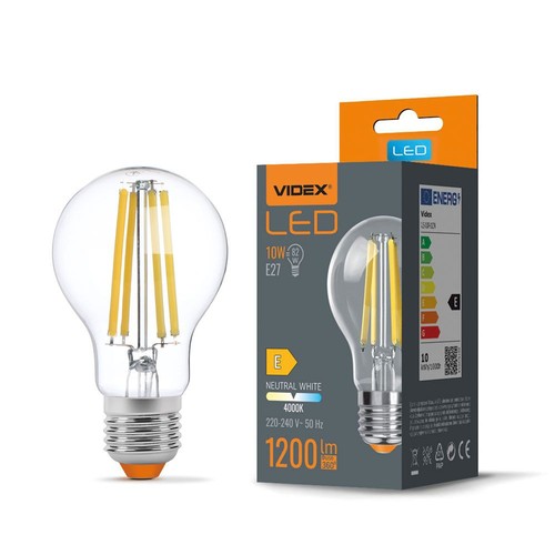 E27 10W LED filament lamp - A60, 4000K, 360 graden, glas
