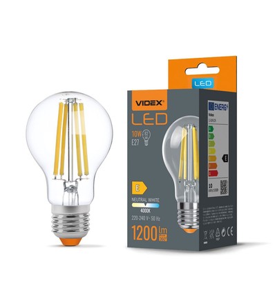 E27 10W LED filament lampa - A60, 4000K, 360 grader, glas