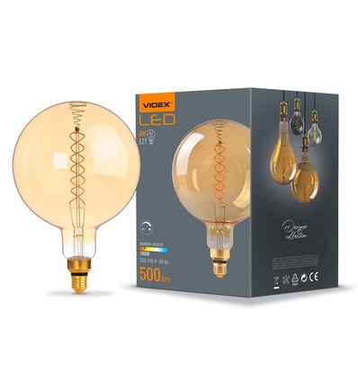 E27 8W dimbar LED pære - Spiral amber, 2200K, 500lm, 360°, G200, RA88, erstatter 42W