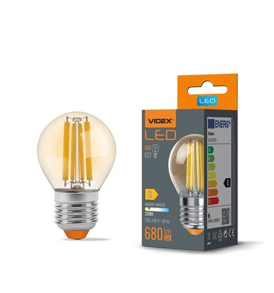 E27 6W LED filament sphérique - G45, 2200K, Verre ambré, 360 degrés, 750lm