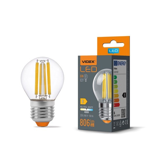 E27 6W LED filament sphérique - G45, 800lm, 4000K, flicker free