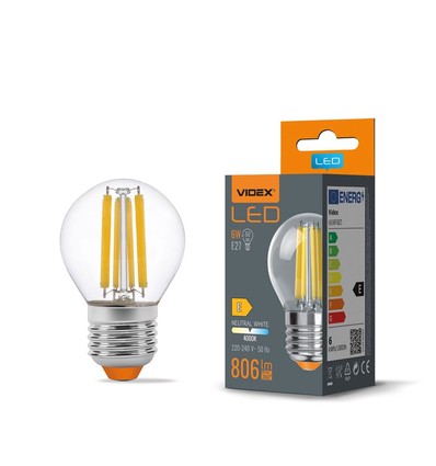 E27 6W LED filament sphérique - G45, 800lm, 4000K, flicker free