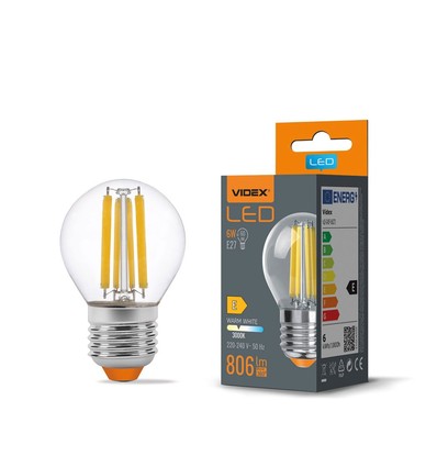 E27 6W LED filament kogellamp - G45, 806lm, 3000K, 360 graden