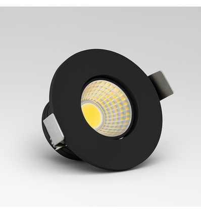 2W Ø3,8cm Focu38 møbelspot indbygning RA92 - 12V DC, Hul: Ø3,5 cm, Mål: Ø3,8 cm, Sort