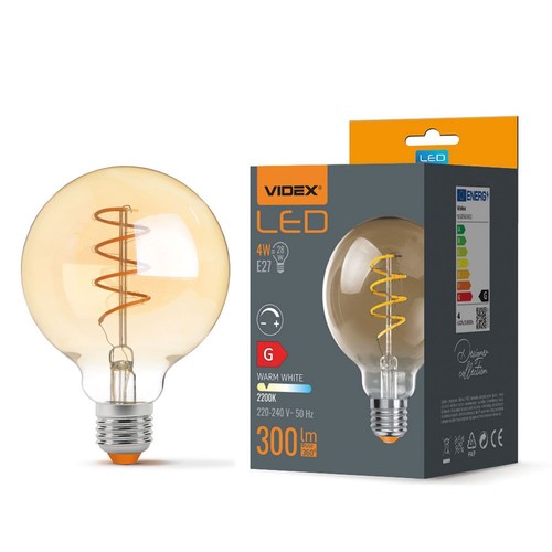 E27 4W dimbare LED lamp - G95, spiral filament, amber glas, 2200K, flicker free