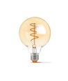 E27 4W dimbar LED lampa - G95, spiral filament, amber glas, 2200K, flicker free