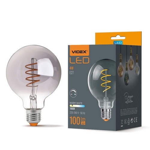 Ampoule LED E27 4W dimmable - G95, filament spirale, verre graphite, 1800K, 360°