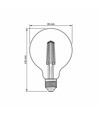E27 7W dimbare LED lamp - G95, Amber glas, Filament, 2200K, vervangt 53W