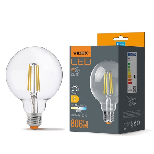 Ampoule LED E27 7W dimmable - G95, 806lm, 4000K, 360 degrés, filament verre