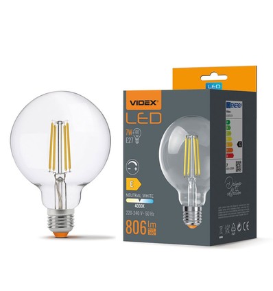 Ampoule LED E27 7W dimmable - G95, 806lm, 4000K, 360 degrés, filament verre