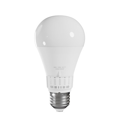 E27 10W LED pære med CCT - 1100lm, 5 lyskulører, A65, 270° spredning