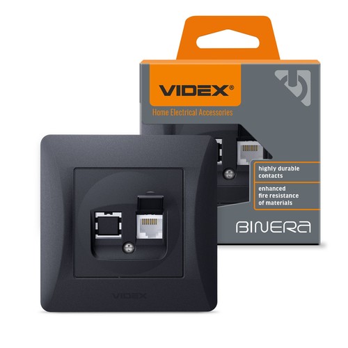 Prise réseau Binera CAT6 - RJ45, IP20, noir graphite, 86x86 mm