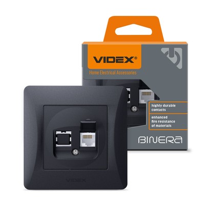 Prise réseau Binera CAT6 - RJ45, IP20, noir graphite, 86x86 mm