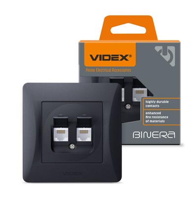 Double prise réseau BINERA CAT6 - Noir graphite, RJ45, 2 ports, encastrable