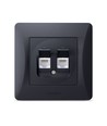 Double prise réseau BINERA CAT6 - Noir graphite, RJ45, 2 ports, encastrable