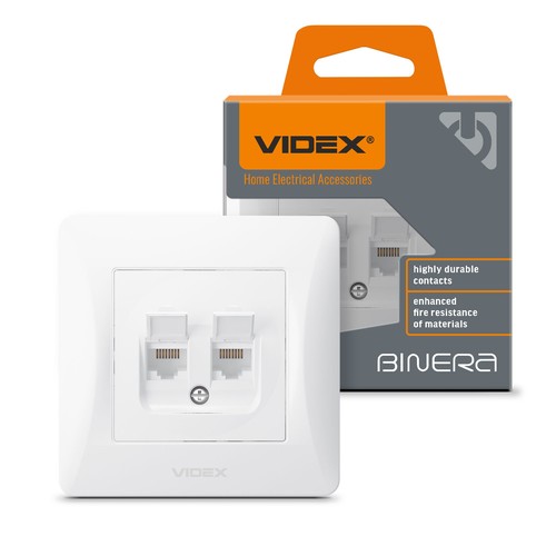 Double prise réseau CAT6+CAT6 - RJ45, blanc, encastrable, cache-poussière, série BINERA