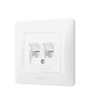Dobbelt CAT6+CAT6 netværksstik - RJ45, hvid, indbygget, støvdæksel, BINERA serien