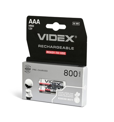 Hr03 batteri - Ni-Mh, genopladelig, 800mAh, 2 stk