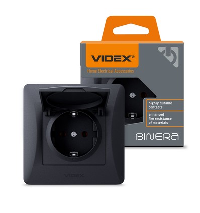 Schuko-stekker - enkel, met kap, zwart