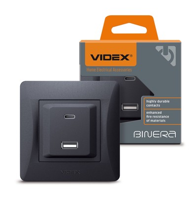 USB-A + Type-C stopcontact 20W snellader - Zwart grafiet, 2.4A, IP20 binnenshuis