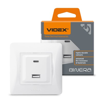 Binera stikkontakt med USB-A + USB-C PD20W - Hvid, indbygget, 16A, IP20