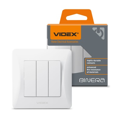 Interrupteur 3 canaux - 86x86mm, IP20, blanc