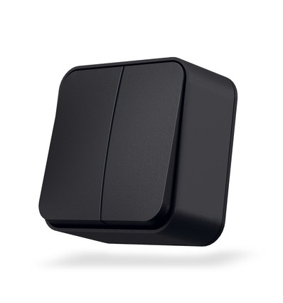 2-kanaals opbouwschakelaar - 68x68mm, IP20, zwart