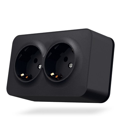 Ytmonterad dubbel Schuko-uttag - IP20, matt svart