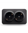 Ytmonterad dubbel Schuko-uttag - IP20, matt svart