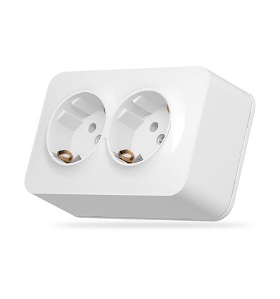 Schuko-uttag - ytmontage, dubbel, IP20, vit