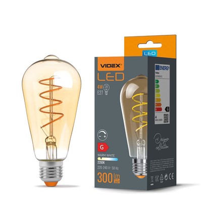 Ampoule LED E27 4W dimmable - ST64, filament spirale, verre ambré, blanc chaud, flicker free